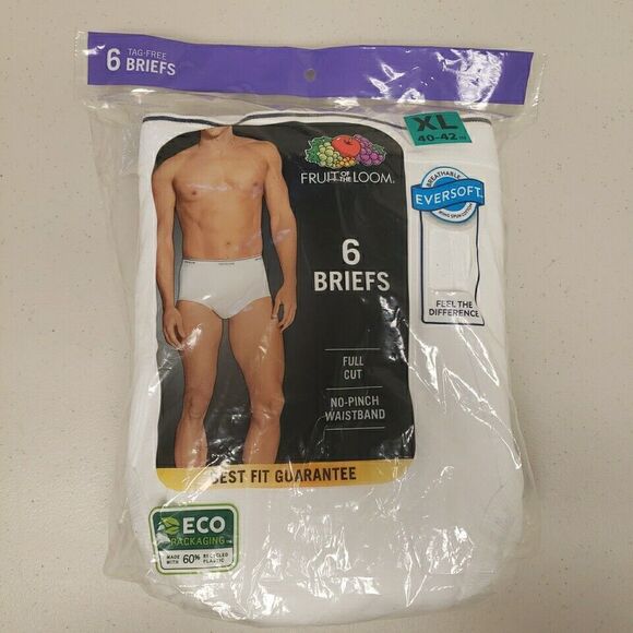 Fruit Of The Loom Men 6PK Brief Tag Free Full Cut XL 40 42 White NEW IN PACKAGE - Picture 1 of 8